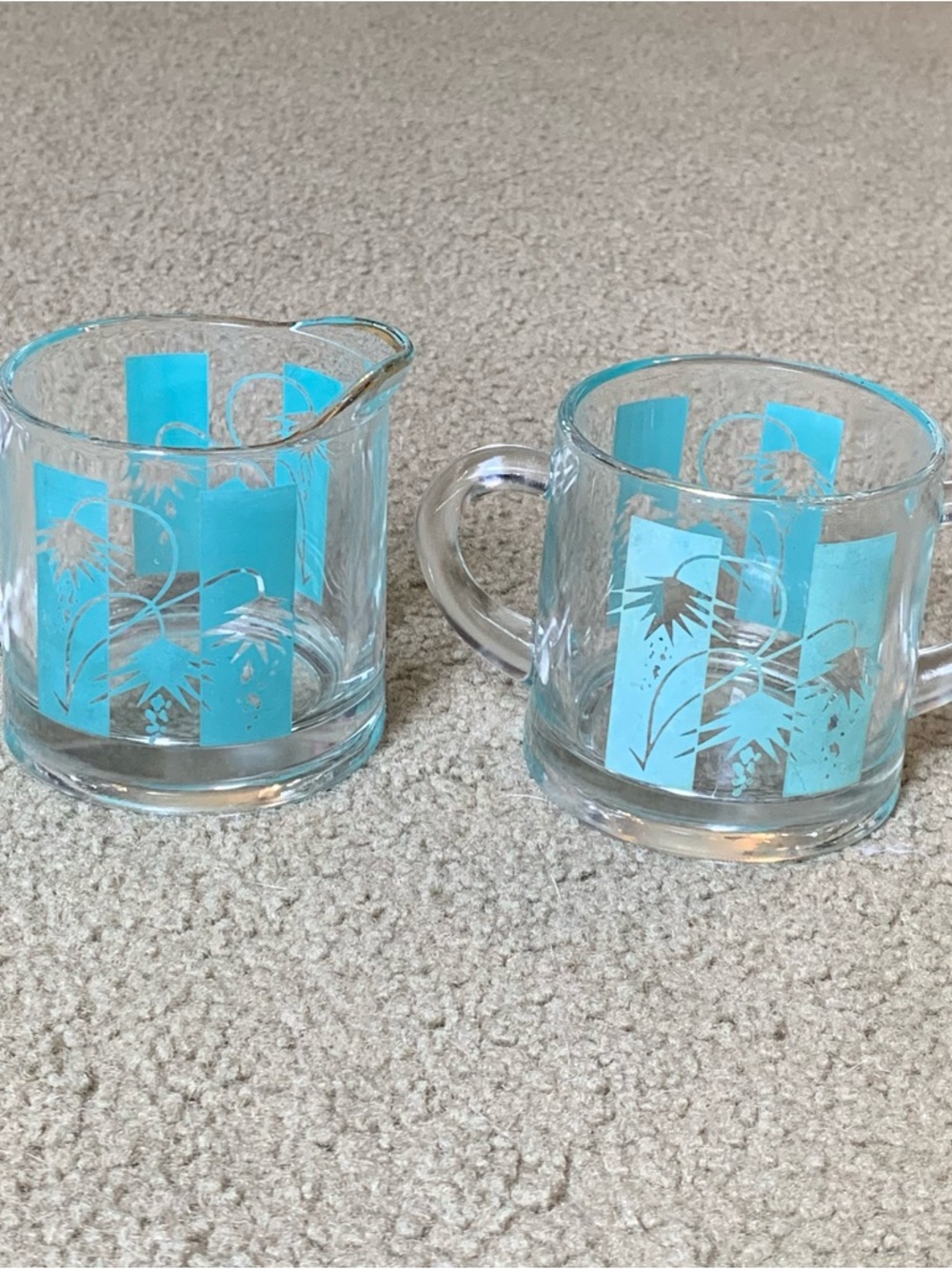 Vintage Bartlett Collins MCM Aqua Daisy Flower Power Sugar Bowl & Creamer Set - Picture 2 of 10